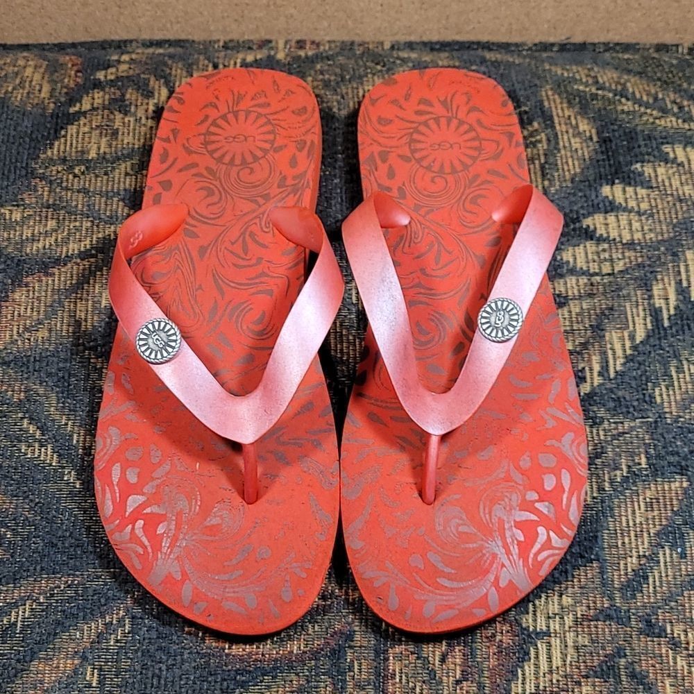 Ugg Women's Red Flip Flops- Size 8 - Picture 1 of 5